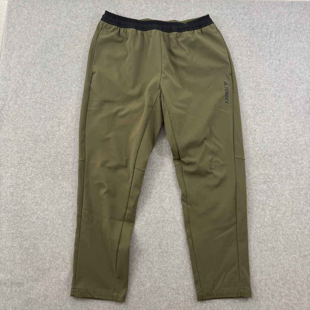 Adidas Terrex Hiking Pants Mens Large Green Black Logo Pull On Outdoor Travel